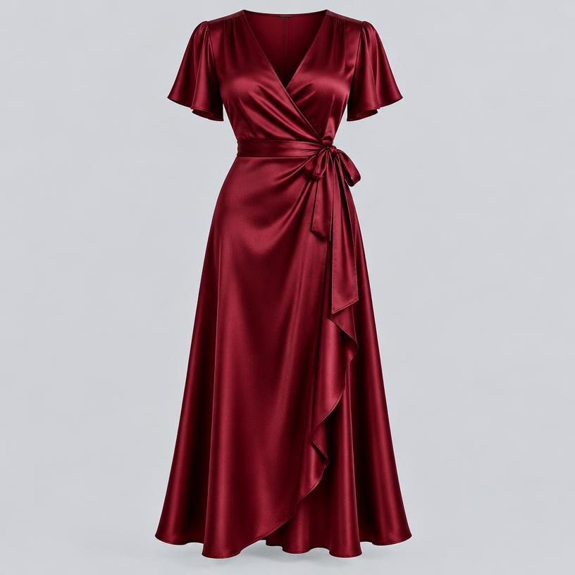 Satin Wrap Midi Dress