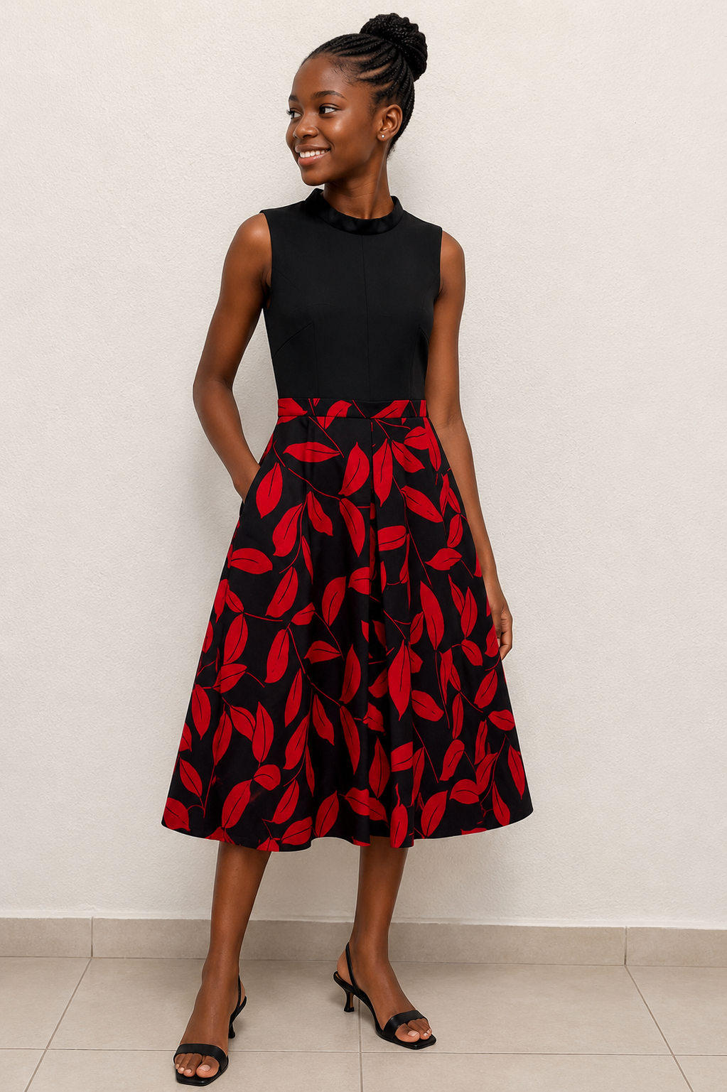 Turtle Neck Pleated Dress